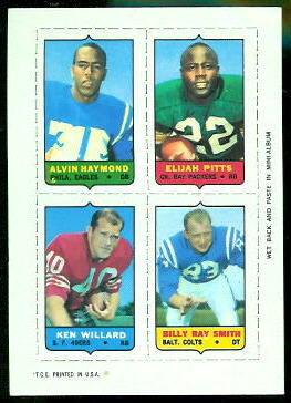 Alvin Haymond, Elijah Pitts, Ken Willard, Billy Ray Smith 1969 Topps 4-in-1 football card