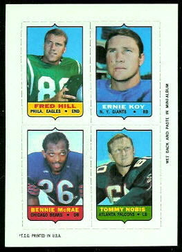 Fred Hill, Ernie Koy, Bennie McRae, Tommy Nobis 1969 Topps 4-in-1 football card