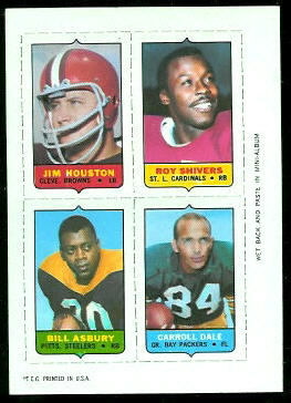 Jim Houston, Roy Shivers, Bill Asbury, Carroll Dale 1969 Topps 4-in-1 football card