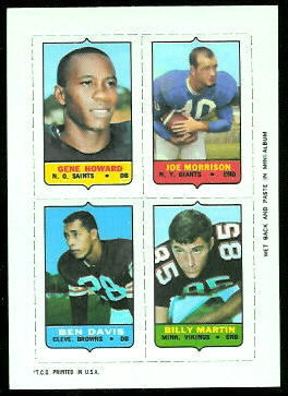 Gene Howard, Joe Morrison, Ben Davis, Billy Martin 1969 Topps 4-in-1 football card