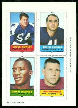Chuck Howley, Brian Piccolo, Chris Hanburger, Ernie Barnes 1969 Topps 4-in-1 football card