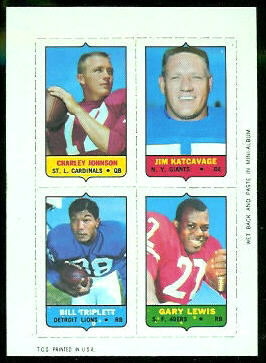 Charley Johnson, Jim Katcavage, Bill Triplett, Gary Lewis 1969 Topps 4-in-1 football card