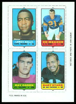 Leroy Kelly, Ed Meador, Ray Ogden, Bart Starr 1969 Topps 4-in-1 football card