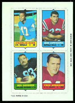 Charlie King, Bob Cappadona, Ben Davidson, Fred Arbanas 1969 Topps 4-in-1 football card