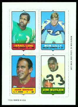 Israel Lang, Bob Lilly, John Brodie, Jim Butler 1969 Topps 4-in-1 football card