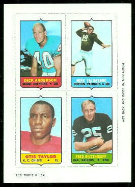 Dick Anderson, Mike Taliaferro, Otis Taylor, Fred Biletnikoff 1969 Topps 4-in-1 football card