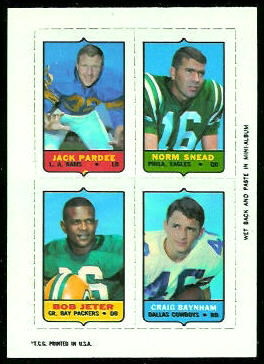 Jack Pardee, Norm Snead, Bob Jeter, Craig Baynham 1969 Topps 4-in-1 football card