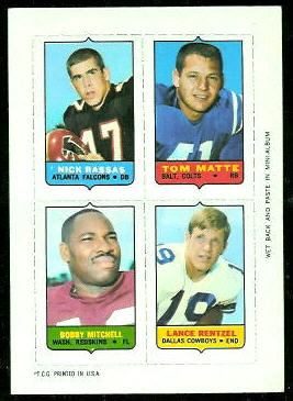Nick Rassas, Tom Matte, Bobby Mitchell, Lance Rentzel 1969 Topps 4-in-1 football card