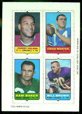 Johnny Roland, Craig Morton, Sam Baker, Bill Brown 1969 Topps 4-in-1 football card