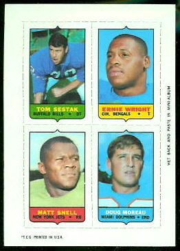 Tom Sestak, Ernie Wright, Matt Snell, Doug Moreau 1969 Topps 4-in-1 football card