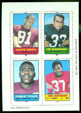 Jackie Smith, Jim Grabowski, Charley Taylor, Jim Johnson 1969 Topps 4-in-1 football card