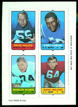 Wayne Walker, Tony Lorick, Merlin Olsen, Dave Wilcox 1969 Topps 4-in-1 football card