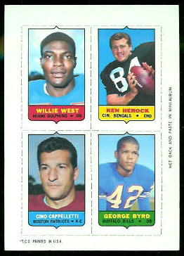 Willie West, Ken Herock, Gino Cappelletti, George Byrd 1969 Topps 4-in-1 football card