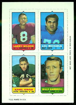 Larry Wilson, Lou Michaels, Earl Gros, Billy Gambrell 1969 Topps 4-in-1 football card