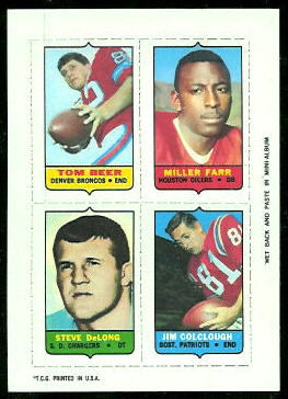 Tom Beer, Jim Colclough, Steve DeLong, Miller Farr 1969 Topps 4-in-1 football card