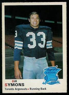 Bill Symons 1970 O-Pee-Chee CFL football card Bill Symons 1970 O-Pee-Chee CFL football card