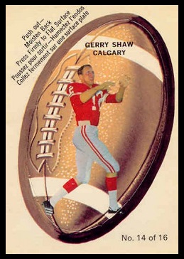 Gerry Shaw 1970 O-Pee-Chee Stickers football card