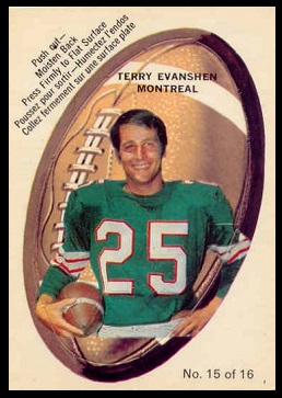 Terry Evanshen 1970 O-Pee-Chee Stickers football card Terry Evanshen 1970 O-Pee-Chee Stickers football card