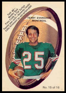 Terry Evanshen 1970 O-Pee-Chee Stickers football card