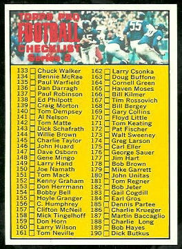 Checklist 133-263 1970 Topps football card