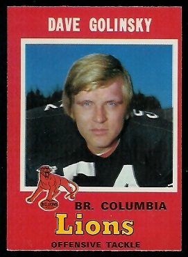 Dave Golinsky 1971 O-Pee-Chee CFL football card