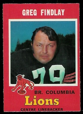 Greg Findlay 1971 O-Pee-Chee CFL football card