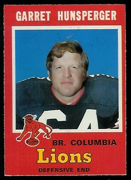 Garrett Hunsperger 1971 O-Pee-Chee CFL football card