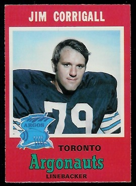 Jim Corrigall 1971 O-Pee-Chee CFL football card Jim Corrigall 1971 O-Pee-Chee CFL football card