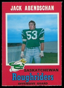 Jack Abendschan 1971 O-Pee-Chee CFL football card Jack Abendschan 1971 O-Pee-Chee CFL football card