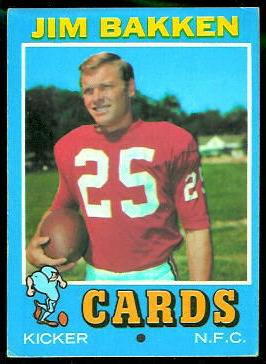 Jim Bakken 1971 Topps football card