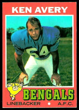 Ken Avery 1971 Topps football card