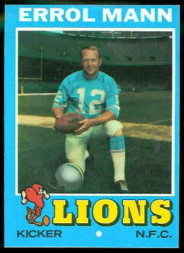 Errol Mann 1971 Topps football card