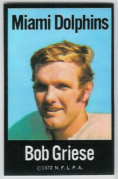 Bob Griese 1972 NFLPA Iron Ons football card