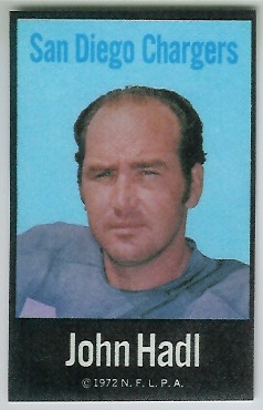 John Hadl 1972 NFLPA Iron Ons football card