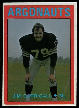 Jim Corrigall 1972 O-Pee-Chee CFL football card Jim Corrigall 1972 O-Pee-Chee CFL football card