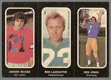 Johnny Musso, Ron Lancaster, Don Jonas 1972 O-Pee-Chee Stickers football card