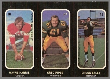 Wayne Harris, Greg Pipes, Chuck Ealey 1972 O-Pee-Chee Stickers football card Wayne Harris, Greg Pipes, Chuck Ealey 1972 O-Pee-Chee Stickers football card