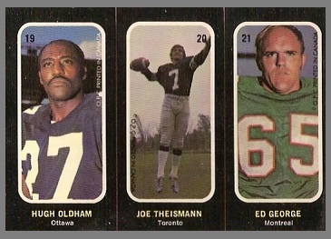 Hugh Oldham, Joe Theismann, Ed George 1972 O-Pee-Chee Stickers football card