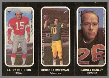 Larry Robinson, Bruce Lemmerman, Garney Henley 1972 O-Pee-Chee Stickers football card