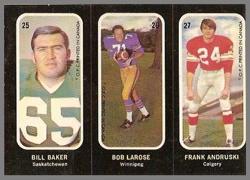 Bill Baker, Bob LaRose, Frank Andruski 1972 O-Pee-Chee Stickers football card