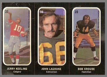 Jerry Keeling, John Lagrone, Bob Krouse 1972 O-Pee-Chee Stickers football card