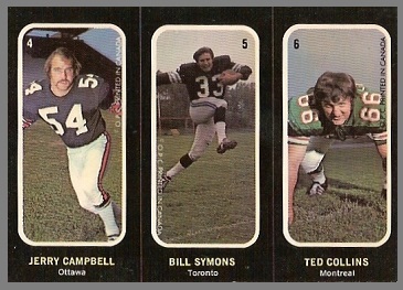 Jerry Campbell, Bill Symons, Ted Collins 1972 O-Pee-Chee Stickers football card