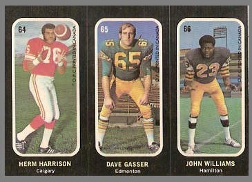 Herm Harrison, Dave Gasser, John Williams 1972 O-Pee-Chee Stickers football card