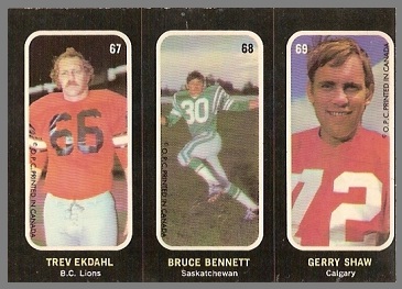 Trev Ekdahl, Bruce Bennett, Gerry Shaw 1972 O-Pee-Chee Stickers football card