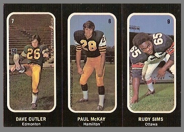 Dave Cutler, Paul McKay, Rudy Sims 1972 O-Pee-Chee Stickers football card