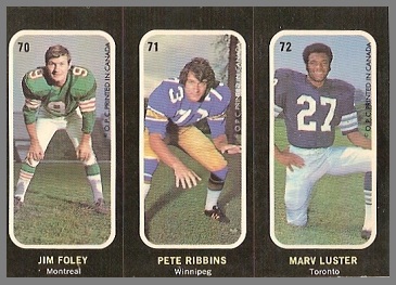Jim Foley, Pete Ribbins, Marv Luster 1972 O-Pee-Chee Stickers football card Jim Foley, Pete Ribbins, Marv Luster 1972 O-Pee-Chee Stickers football card