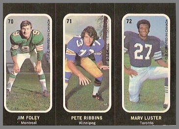 Jim Foley, Pete Ribbins, Marv Luster 1972 O-Pee-Chee Stickers football card