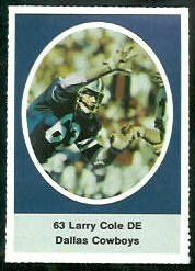 Larry Cole 1972 Sunoco Stamps football card