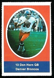 Don Horn 1972 Sunoco Stamps football card