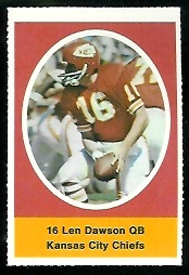 Len Dawson 1972 Sunoco Stamps football card